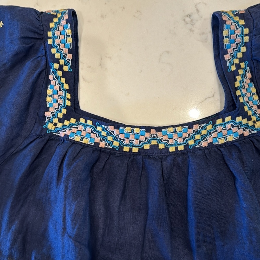 Jonny was navy blue Linen embroidered blouse - Picture 8 of 12